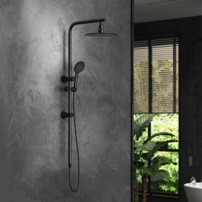 Welba 10" Rain Shower Head Set Round 3-Mode Handheld Shower Rail Set Black