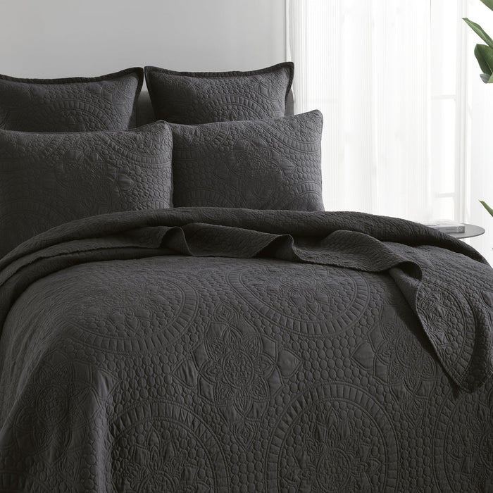 Textured Jacquard Siva Zio 3pc Coverlet Set in Grey by Renee Taylor | Beautiful Oversized Coverlet | 3 Sizes