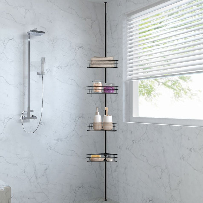 Ezyset Adjustable Telescopic 4 Tier Corner Shower Caddy Rack - Black