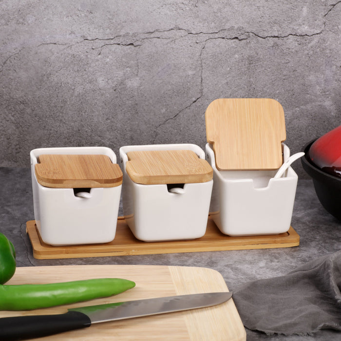Ceramic Bamboo Spice and Seasoning Jar Set