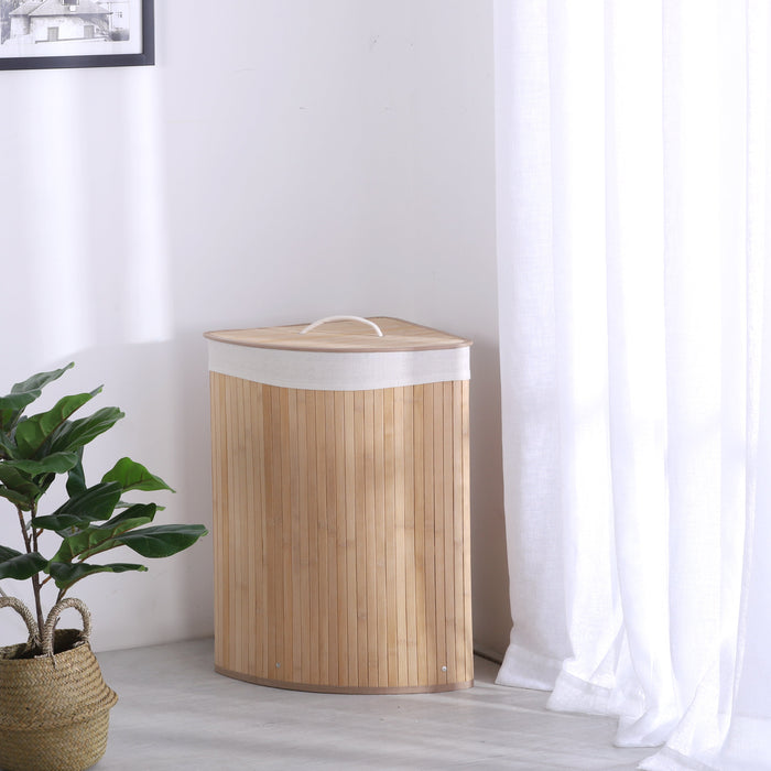 Foldable Bamboo Corner Laundry Hamper - Natural Brown