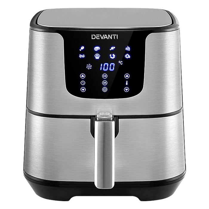 Premum LCD 7L Oil Free Air Fryer | 1700W All In One Bake Grill Toast Cook and Fry Machine - Stainless Steel