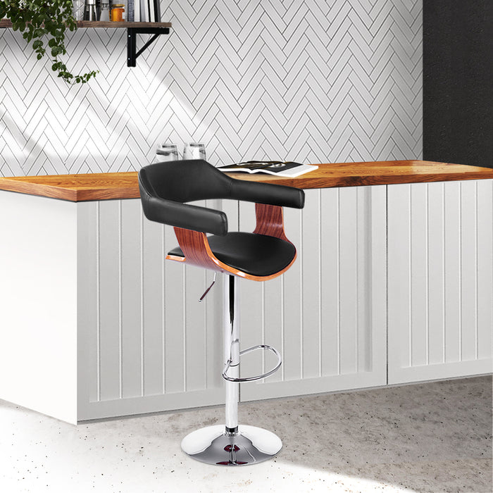 Lianna Industrial Retro High Back 88-109.5cm Gaslift Barstool - Black and Wood