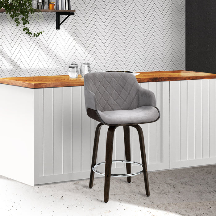 Velvet Touch Mizzi High Back 96cm Padded Swivel Barstool - Grey and Wood