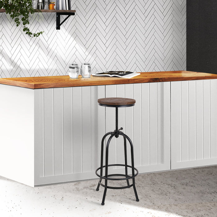 Premium Retro Industrial Round Seat 70~90cm Barstool - Black and Brown