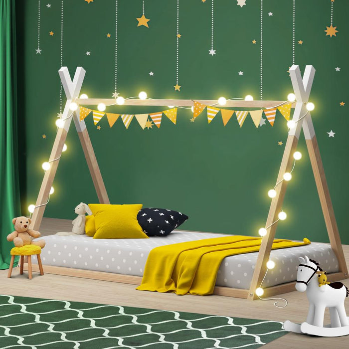 Funzee III Kids House Style Teepee Bed in Single Size | White Kids Low Lie Platform Bed