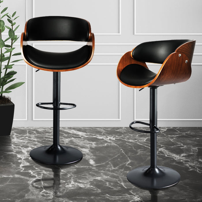 Gulieta Gas Lift Wooden Bar Stool | Kitchen Swivel Barstools in Black