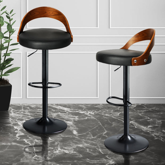 Portia 1x Gas Lift Wooden Bar Stool | Kitchen Swivel Barstool in Black