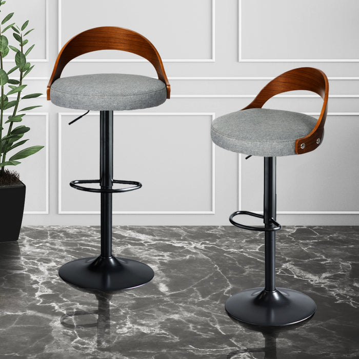 Marta 1x Gas Lift Wooden Bar Stool | Kitchen Swivel Barstool in Grey