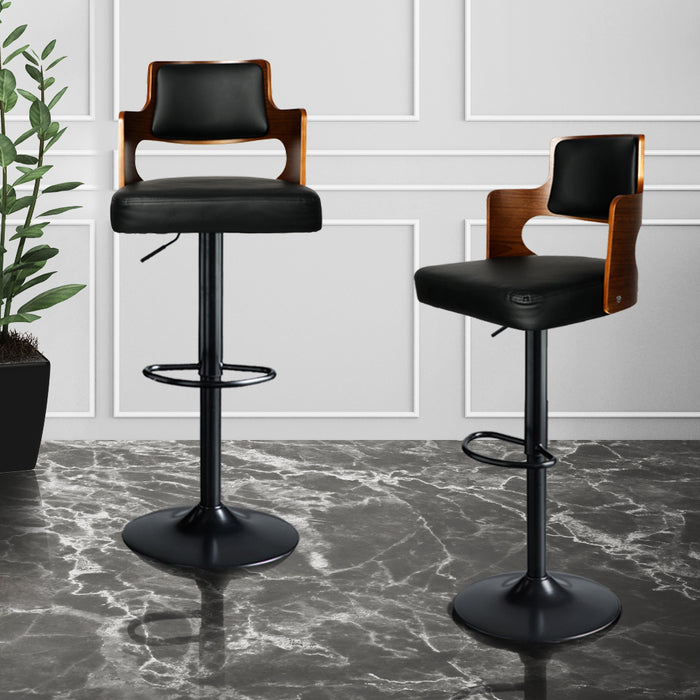 Ester 1x Gas Lift Wooden Bar Stool | Kitchen Swivel Barstool in Black