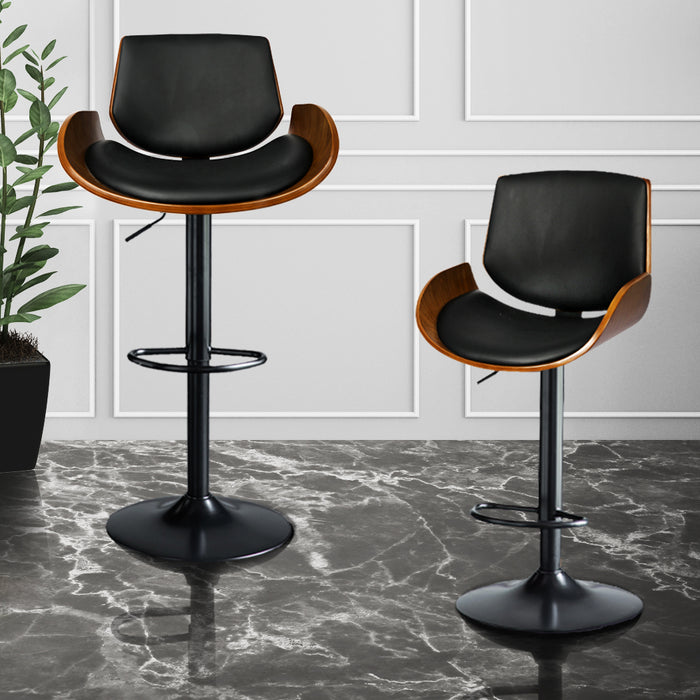 Cartia 1x Gas Lift Wooden Bar Stool | Kitchen Swivel Barstool in Black