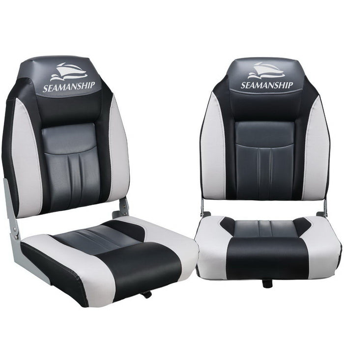 Set of Two Folding Boat Seats | All Weather Swivels Marine Seats Grey-Black