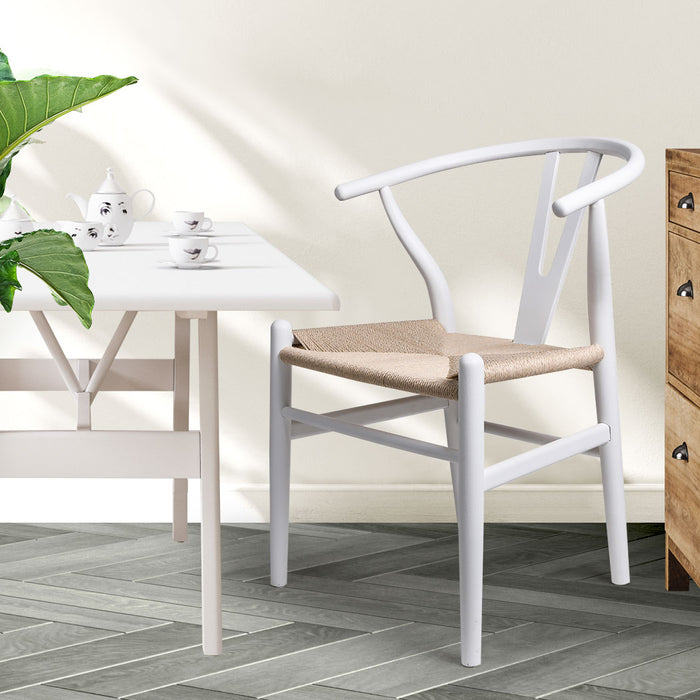 Set of 2 Dining Chairs | Clasiko Retro Kitchen Wood Dining Chair in White