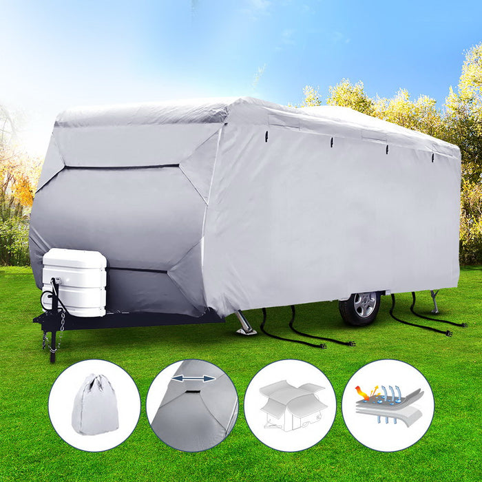 4 Sided Premium Weatherproof 14-16ft Caravan Campervan Cover | 4 Layer UV and Water Resistant - Grey