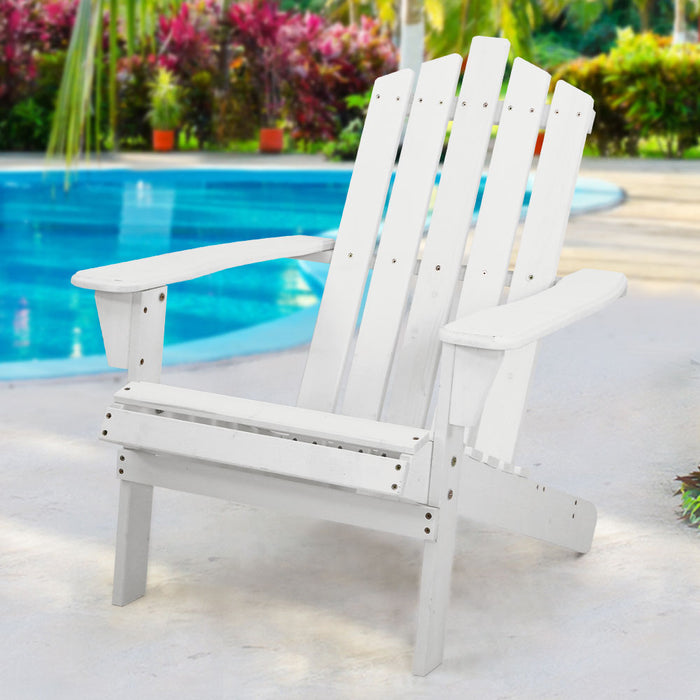 Breeze Wooden Beach Chair Adirondack Patio Lounge in White