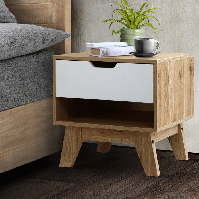 Nora Scandi Wooden Bedside Table | Sleek Nightstand Drawer Lamp Table