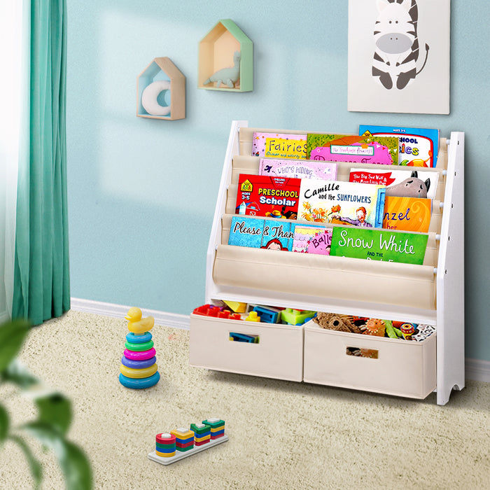Funzee Kids 4 tier Kids Bookshelf | Childrens Wooden Bookcase and Organiser