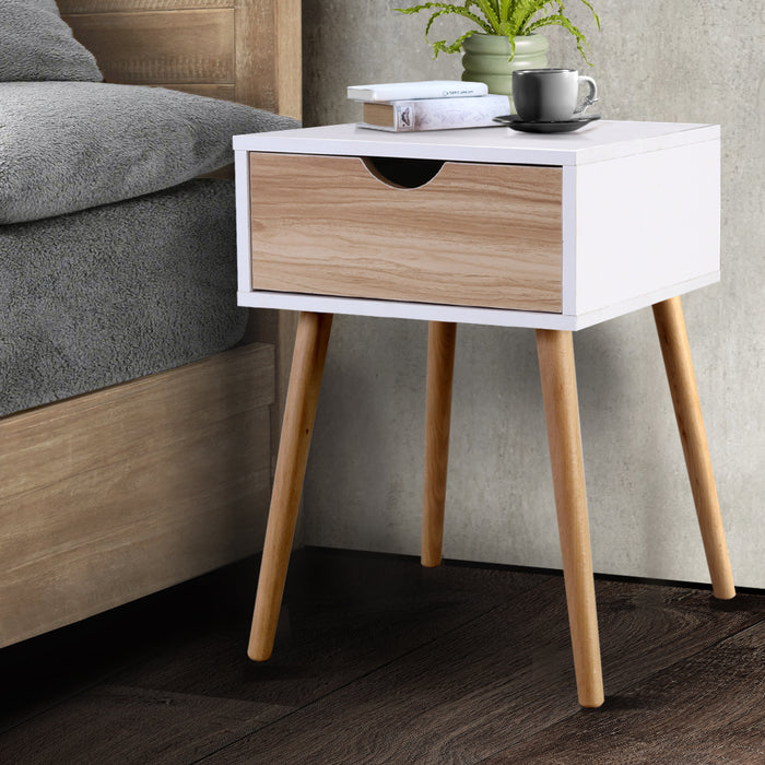 Lira Scandi Wooden Bedside Table | Sleek Nightstand Drawer Lamp Table