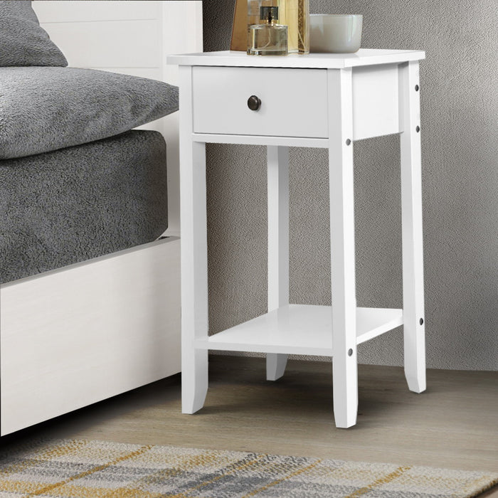 Simplico Tall Wooden Bedside Table in White | Slim Coffee Table Stand