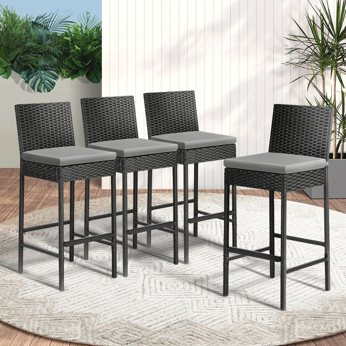Carlo Set of Four Outdoor Wicker Bar Stools | Black Rattan Chair Set by Livsip