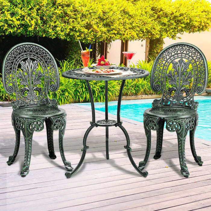 3pc Outdoor Bistro Table and Chair Set | Cast Aluminum Table Chair Garden Set by Livsip