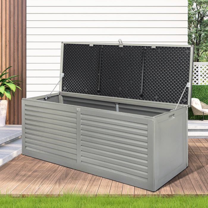 Forte 490L Weatherproof Outdoor Storage Box | Grey Lockable Garden or Garage Storage Box by Livsip