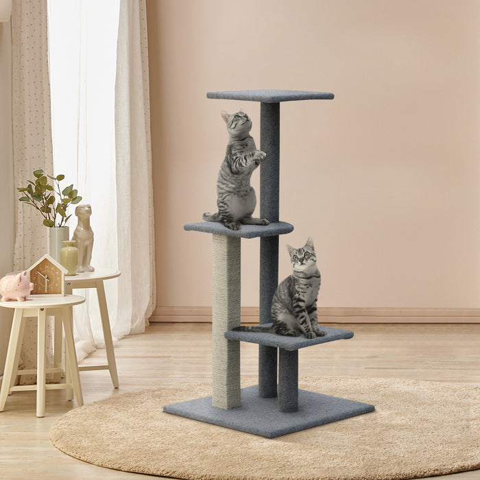 124cm Cat Tree Scratching Post Scratcher Tower | Wooden Multi Level Cat Condo House