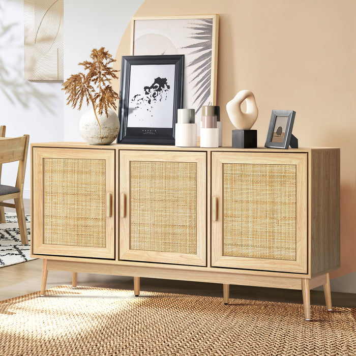 Portofino Rattan Sideboard Cabinet Buffet | Wooden Storage Sideboard by Oikiture