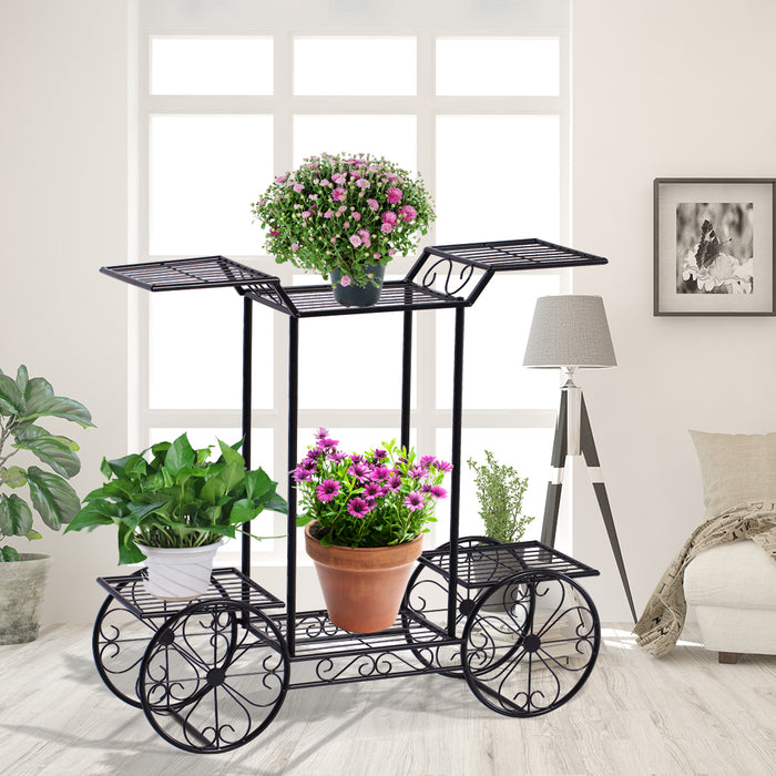 Natura Metal Plant Stand | Outdoor Indoor Flower 6 Pot Bicycle Rack in Black