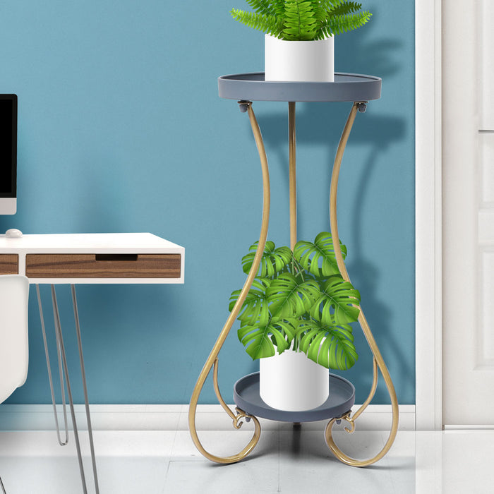 Natura Rose 2 Tier Metal Plant Stand | 70cm Flower Pot Shelves and Stand in Grey