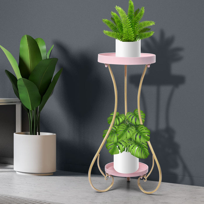 Natura Rose 2 Tier Metal Plant Stand | Flower Pot Shelves and Stand in Pink