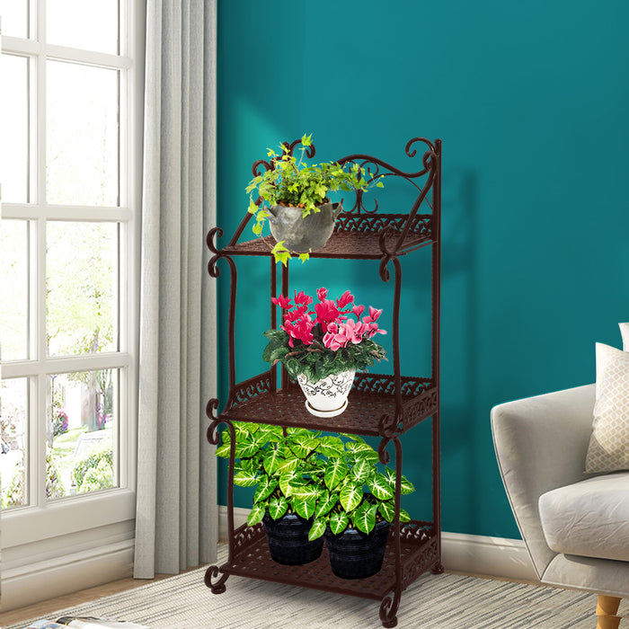 Natura II 3 Tier Metal Plant Stand | Flower Pot Shelves and Stand in Bronze