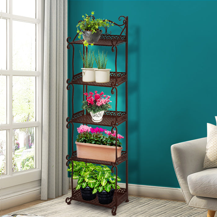 Natura 5 Tier Metal Plant Stand | Flower Pot Shelves and Stand in Bronze