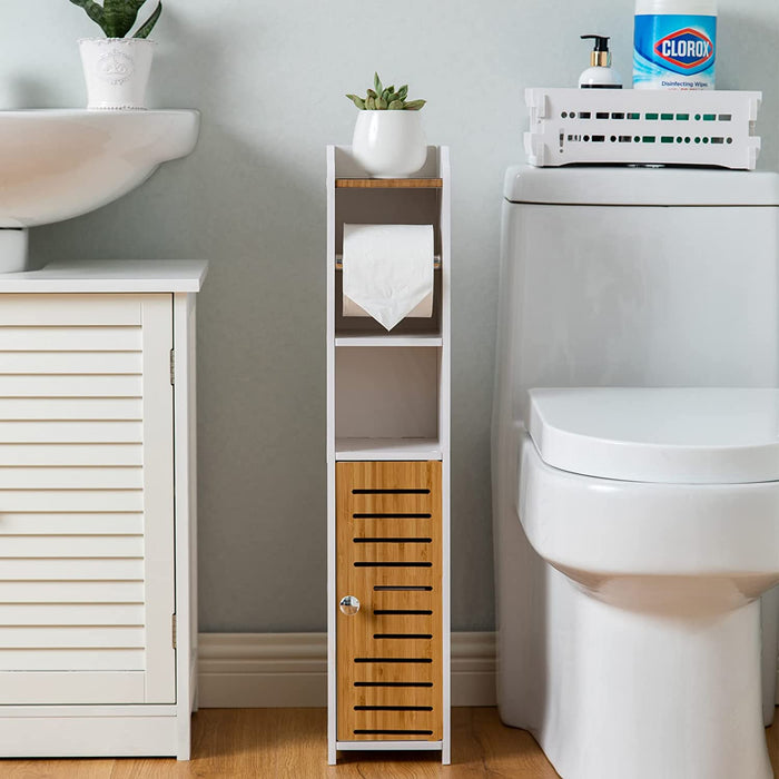 Sierra 76cm Wooden Bathroom Toilet Paper Roll Holder and Storage in Bamboo