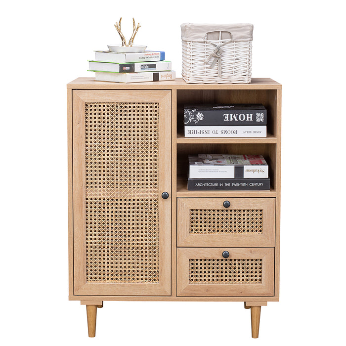Porto Rattan 2 Draw Buffet Sideboard Storage Cabinet Table | Modern Wooden Hallway Storage Unit