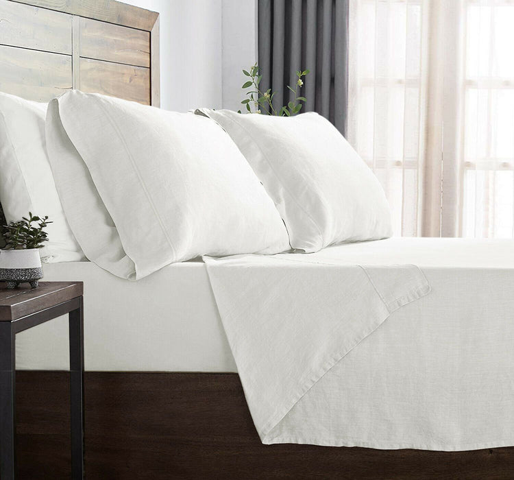 Premium Touch French Linen Cotton Sheet Set | Luxury Breathable Linen Tencel Sheets | 5 Sizes - 6 Colours Bed Sheets Single / Cream Ontrendideas Bed and Bath