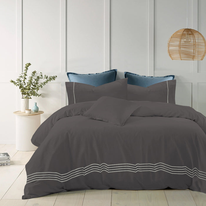 1200TC 100% Pure Cotton 3pc Quilt Cover Set | Hotel Quality Embroidered Stripe Quilt Cover