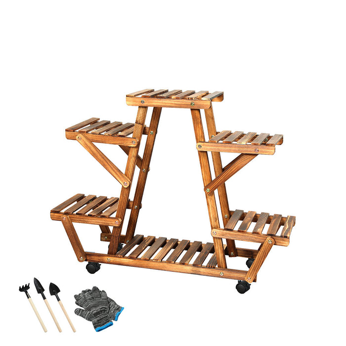 Natura 4-Tier Plant Stand Wood Wooden Wheel Shelf Flower Pots Rack Indoor Garden