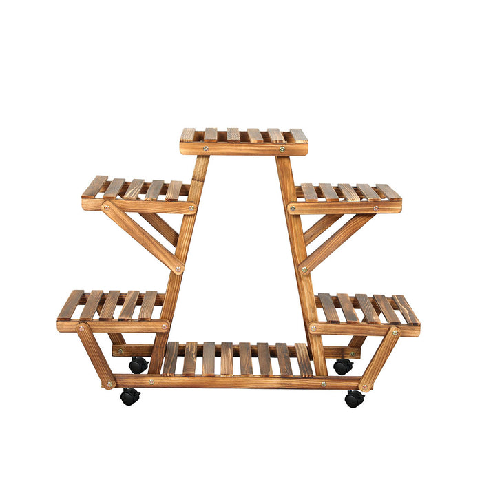 Natura 4-Tier Plant Stand Wood Wooden Wheel Shelf Flower Pots Rack Indoor Garden