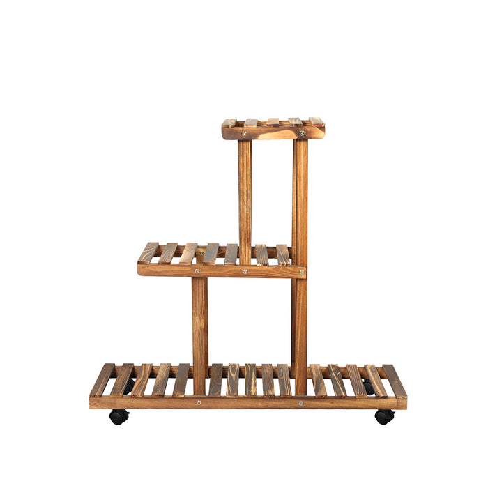 Natura 3-Tier Plant Stand Wood Wooden Wheel Shelf Flower Pots Rack Indoor Garden