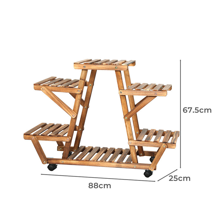 Natura 4-Tier Plant Stand Wood Wooden Wheel Shelf Flower Pots Rack Indoor Garden