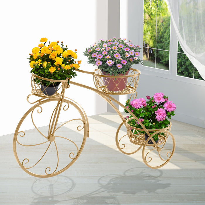 Natura 3 Pot Metal Bicycle Plant Stand | Flower Pot Shelves and Stand in Gold