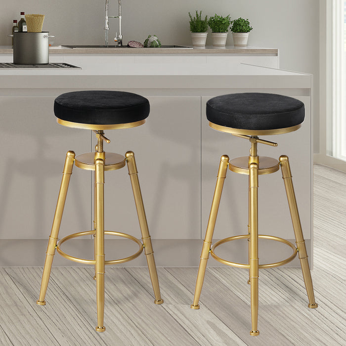 Set of Two Nautiq Bar Stools | Velvet Swivel Kitchen Barstools in Black Seat