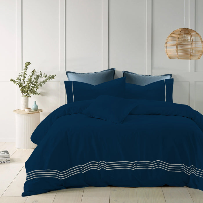1200TC 100% Pure Cotton 3pc Quilt Cover Set | Hotel Quality Embroidered Stripe Quilt Cover