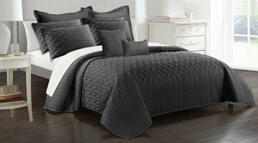 9pc Light Interlaced Comforter Set | 9 Piece All Seasons Cooling Coverlet Set | Modern Bedding Set | 2 Sizes - 5 Colours Quilts & Comforters Queen / Charcoal Ontrendideas Bed and Bath