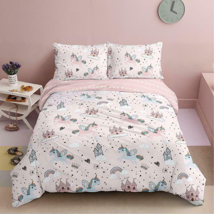 300TC 100% Cotton Kids Quilt Cover Set | Unicorn World Quilt Cover Set | 6 Sizes SK