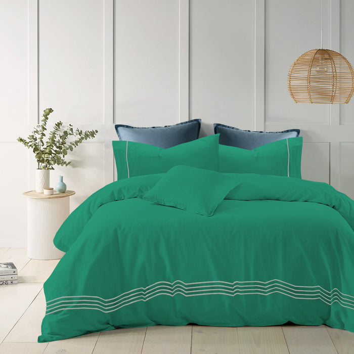 1200TC 100% Pure Cotton 3pc Quilt Cover Set | Hotel Quality Embroidered Stripe Quilt Cover