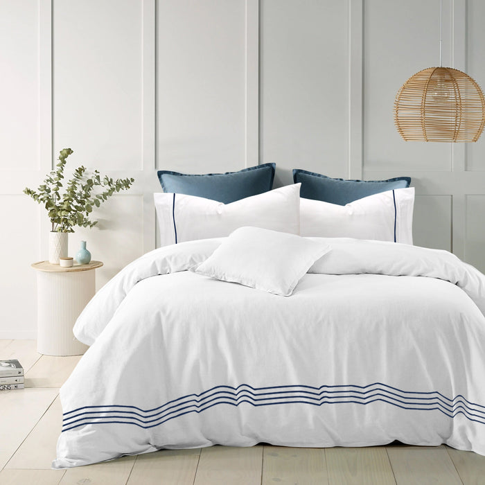1200TC 100% Pure Cotton 3pc Quilt Cover Set | Hotel Quality Embroidered Stripe Quilt Cover