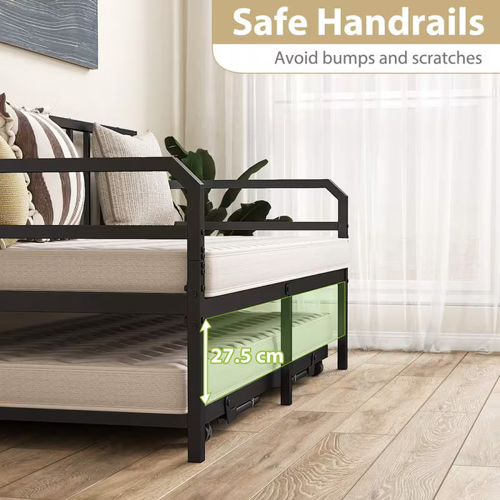 Areno  3in 1 Sofa Bed Frame | Space-saving Single Size Metal Daybed with Pop-up Trundle