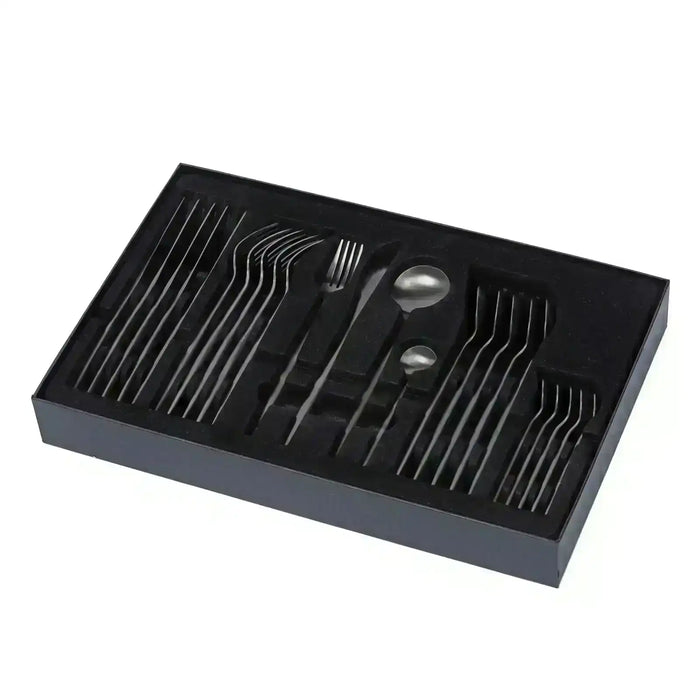Milano Royale Luxe 24 Piece Matte Black Cutlery Set | Premium Black Cutlery Sets